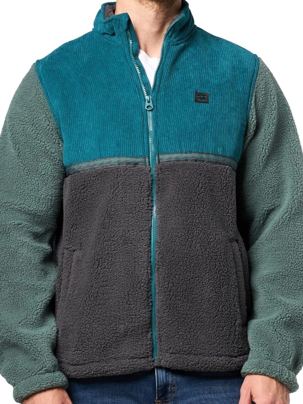 Billabong Teal, Gray & Green Colorblock Sherpa Zip Jacket